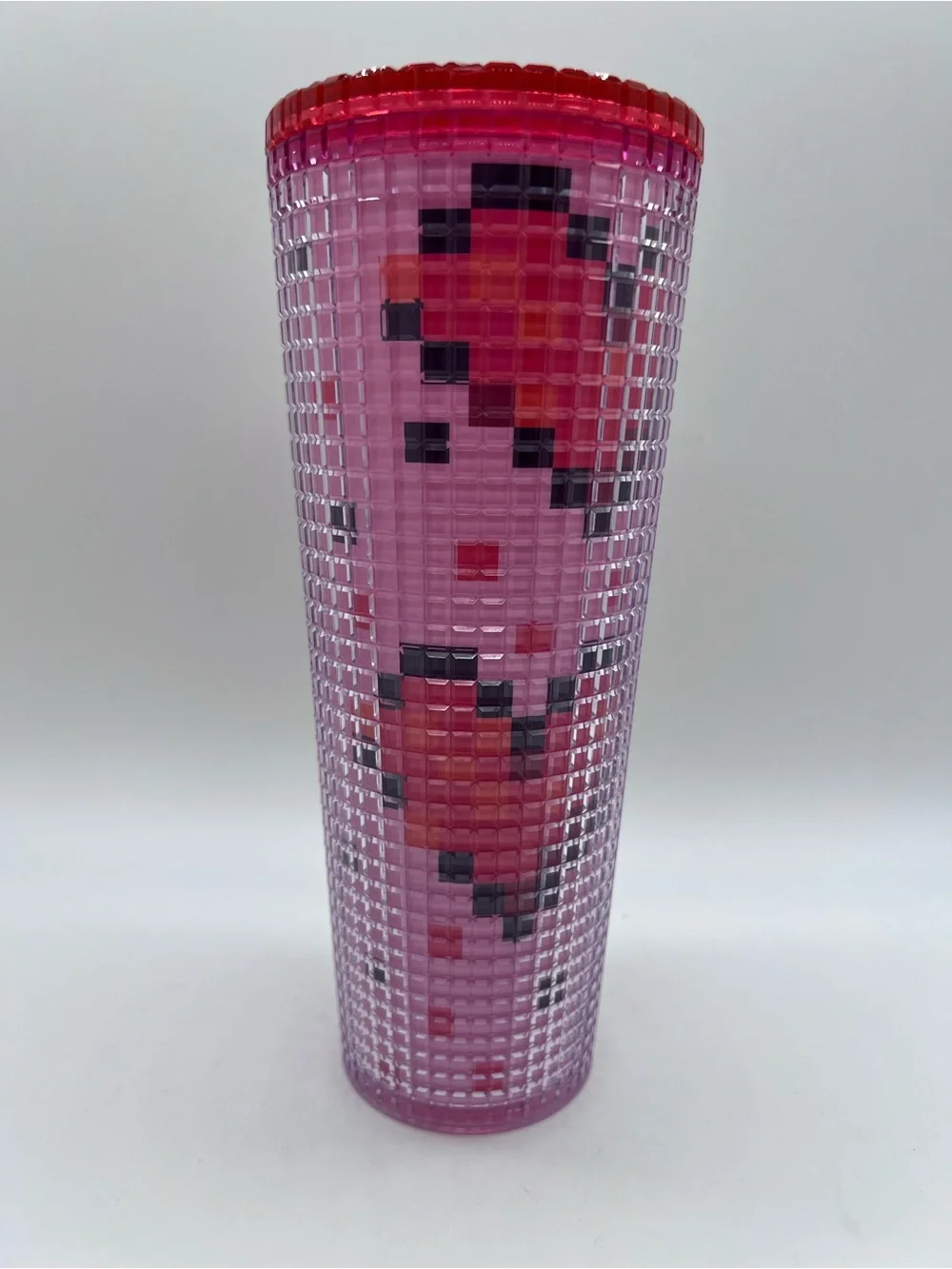 Starbucks Valentine’s Day 2025 Pink Pixel Tumbler with Red Accents